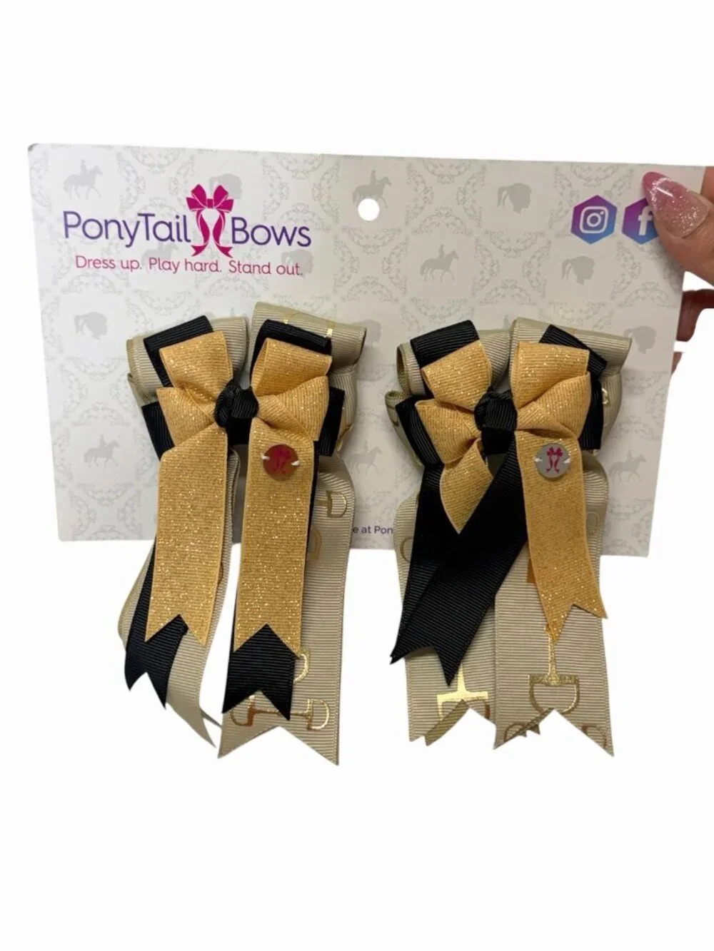 PonyTail Bows - Equestrian Show Bows | Gold & Black